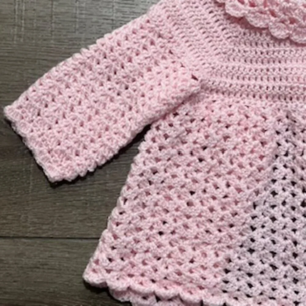 Hand Made Pink Crocheted Little Girls Cardigan Sweater Jacket Size‎ 2T